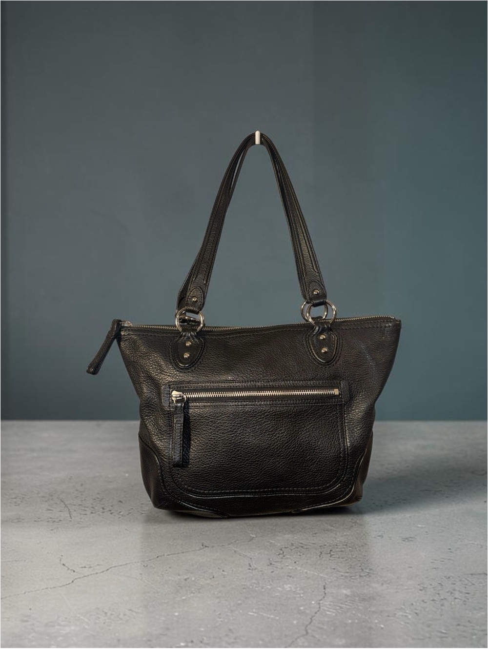 Coach Black Pebbled Leather Zip Tote Shoulder Bag F34494
